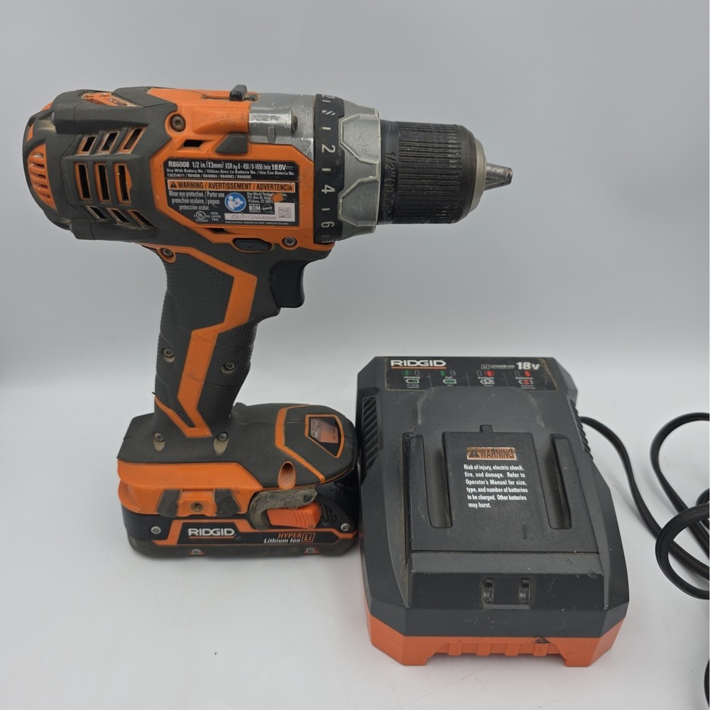 RIDGID Fuego R86008 18V Lithium Ion Cordless Drill 1 Battery and Charger